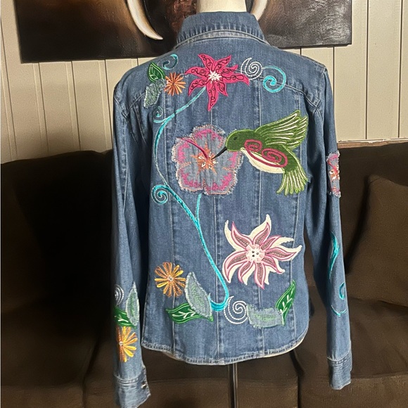 Bleu Bayou • Vintage • Medium • Blue • Denim Jacket • Floral & Hummingbird • New - Picture 3 of 15